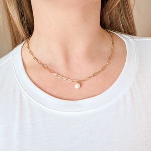 14K Gold-Plated Pearl Paperclip Chain Necklace